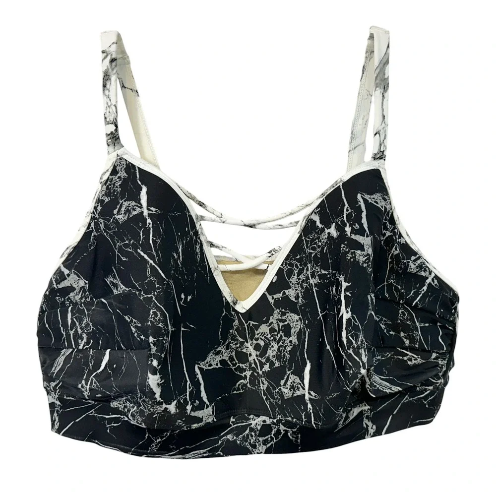 Cacique Swim Plus Size 22 Bikini Top Black White Marble Vacation Cruise 200